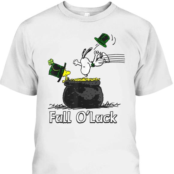 Funny Peanuts St Patricks Day Snoopy And Woodstock Full Oluck Tshirt - Picture 1 of 4